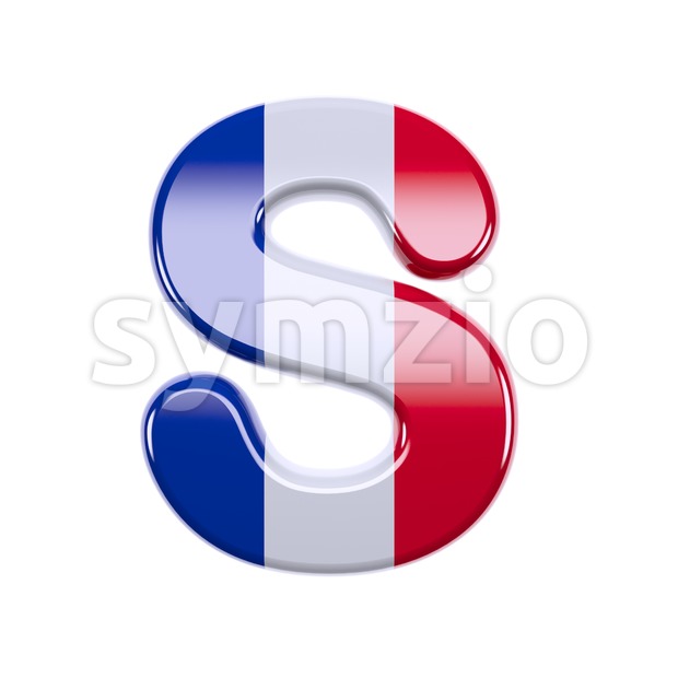 3d Uppercase font S covered in french flag texture Stock Photo