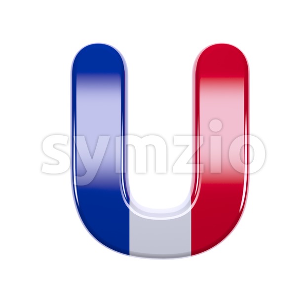 french flag 3d letter U - Capital 3d font Stock Photo