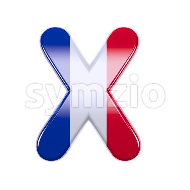 3d Upper-case character X covered in french texture Stock Photo