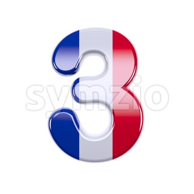 french flag number 3 - 3d digit Stock Photo