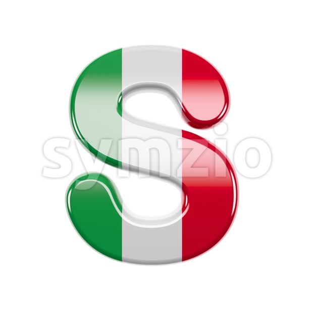 3d Uppercase font S covered in italian flag texture Stock Photo