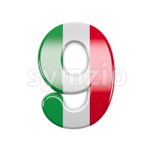 Italian flag number 9 - 3d digit Stock Photo