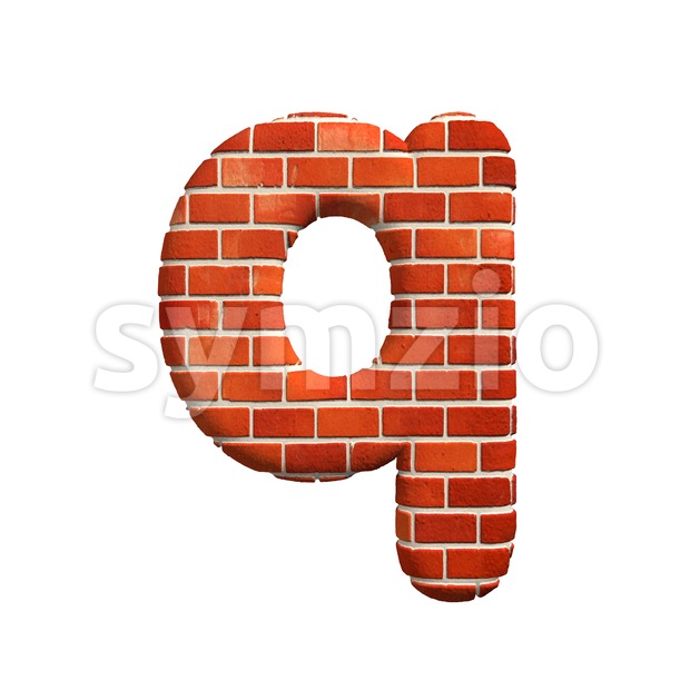 3d Lower-case font Q covered in Brick texture Stock Photo
