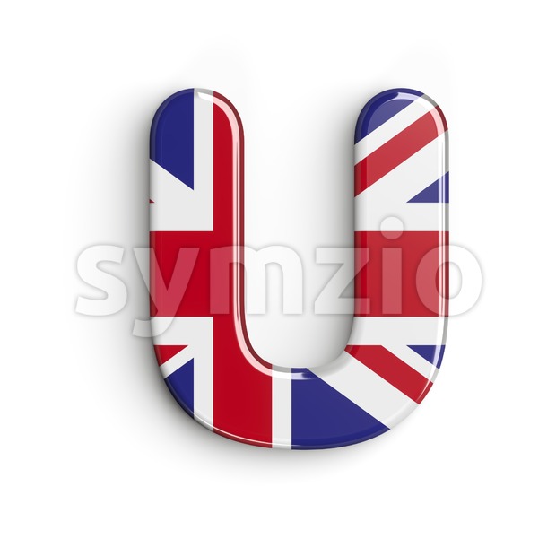 british flag 3d letter U - Capital 3d font Stock Photo