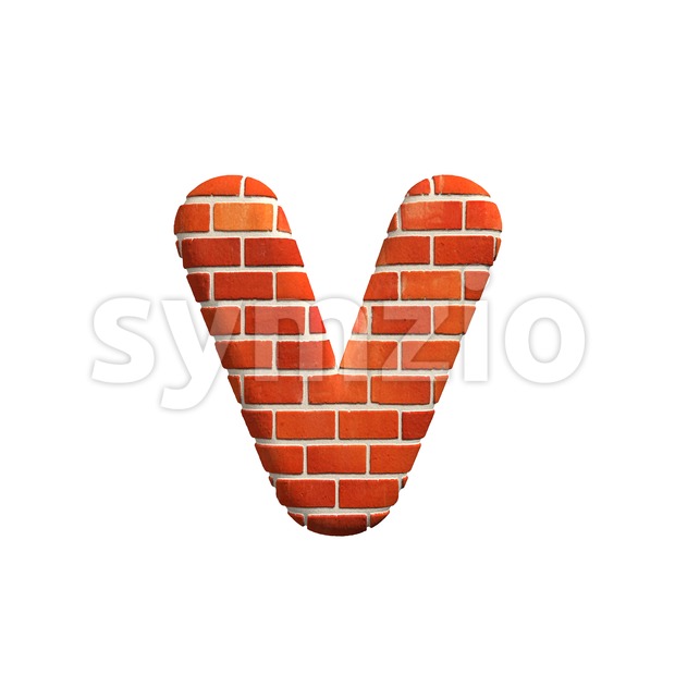 Lowercase Brick wall font V - Small 3d letter Stock Photo