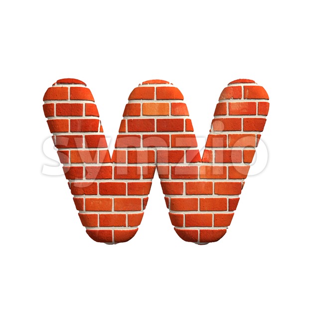 3d Lower-case letter W covered in Brick texture Stock Photo