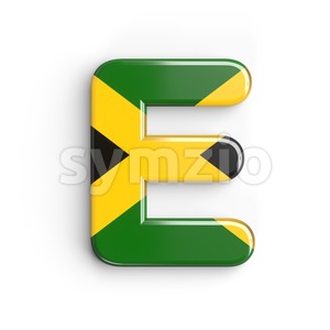 3d Capital character E covered in jamaican flag texture Stock Photo