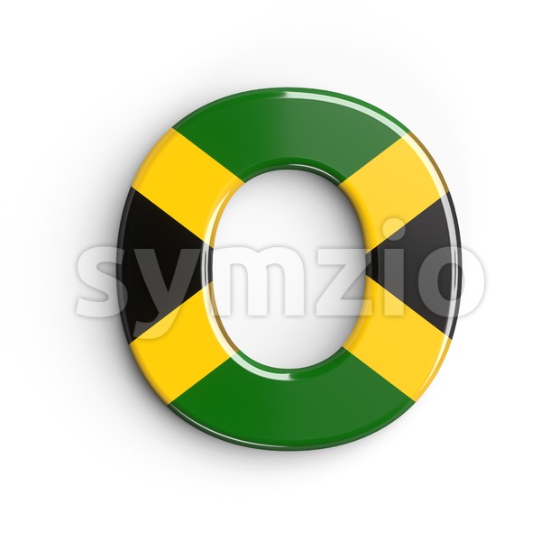 3d Upper-case letter O covered in jamaica flag texture