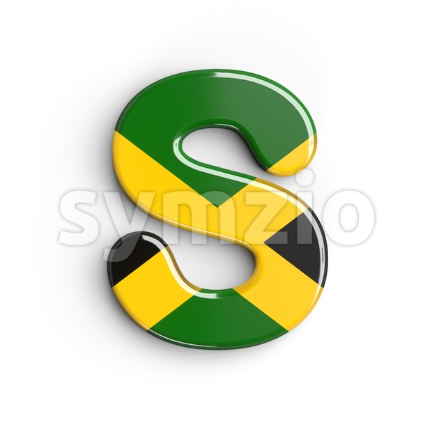 3d Uppercase font S covered in jamaica flag texture
