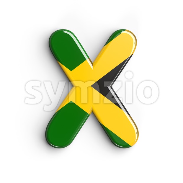 3d Upper-case character X covered in jamaican flag texture Stock Photo