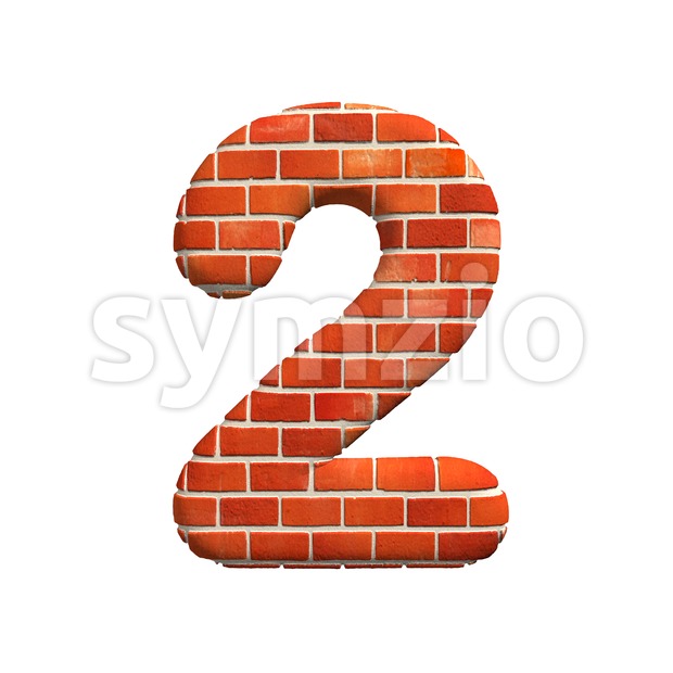 Brick digit 2 -  3d number Stock Photo