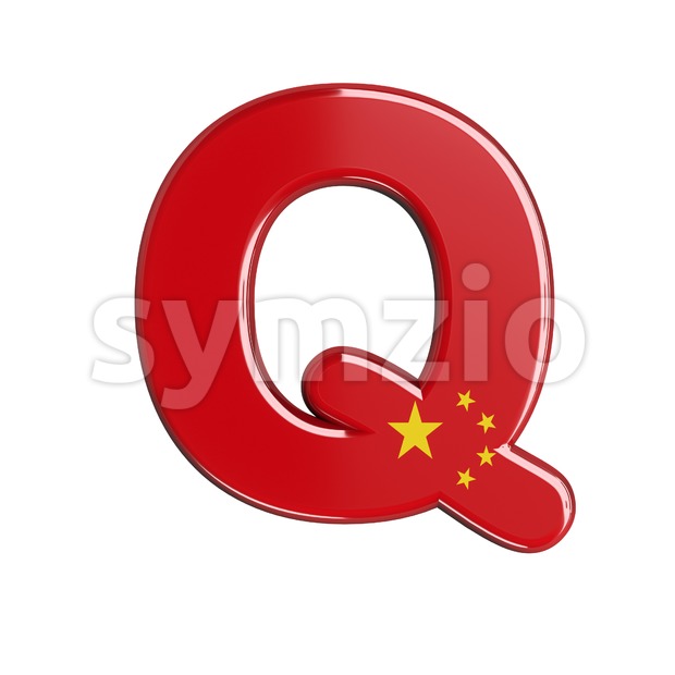 3d Upper-case font Q covered in China texture