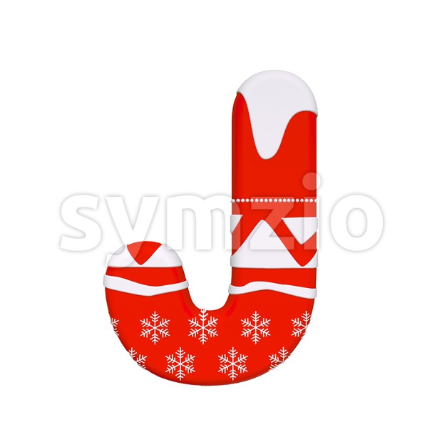 3d Uppercase font J covered in santa texture - Capital 3d character Stock Photo