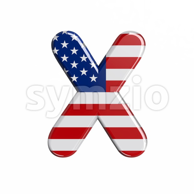3d Upper-case character X covered in american flag texture