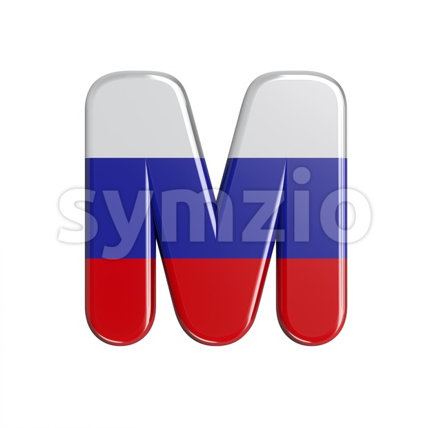 3d Capital character M covered in Russia flag texture Stock Photo