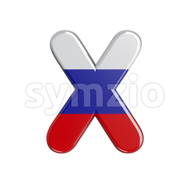 3d Upper-case character X covered in Russia flag texture