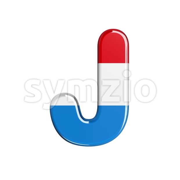 3d Uppercase font J covered in luxembourger flag texture