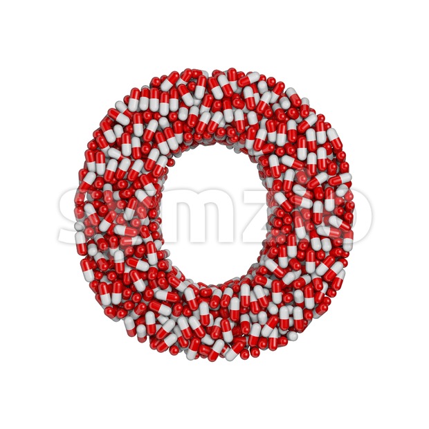 3d Upper-case letter O covered in pills texture Stock Photo