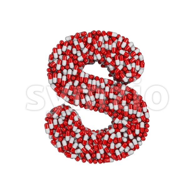 3d Uppercase font S covered in red and white glossy pills
