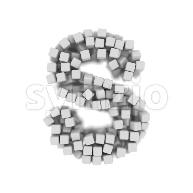 3d Uppercase font S covered in white 3d cube - Capital 3d letter Stock Photo