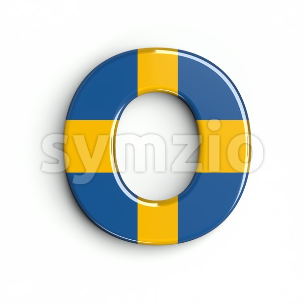 3d Upper-case letter O covered in sweden texture Stock Photo