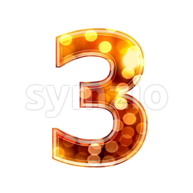 glowing lights number 3 - 3d digit Stock Photo