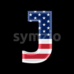 3d Uppercase font J covered in US texture - Capital 3d character Stock Photo