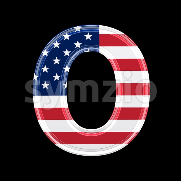 3d Upper-case letter O covered in American flag texture