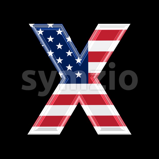 3d Upper-case character X covered in American texture