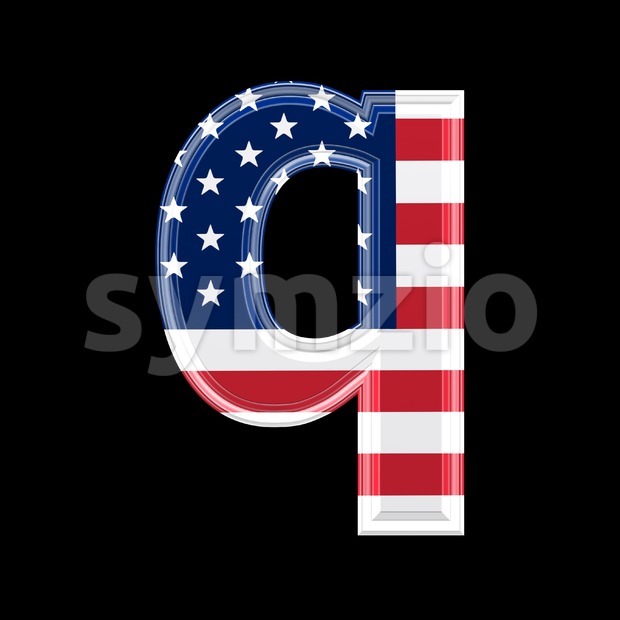 3d Lower-case font Q covered in US flag texture Stock Photo
