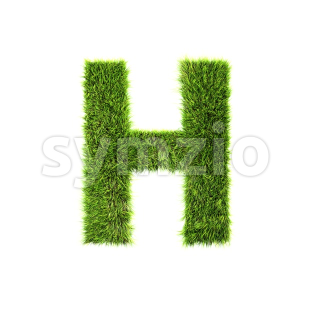 green grass 3d letter H - Upper-case 3d character Stock Photo