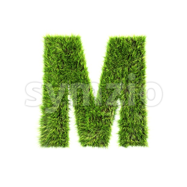 3d Capital character M covered in green herb texture Stock Photo