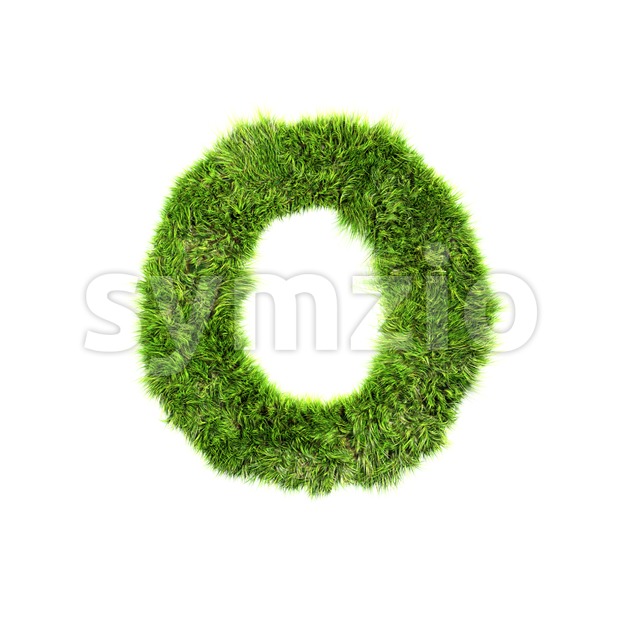 3d Upper-case letter O covered in green grass texture