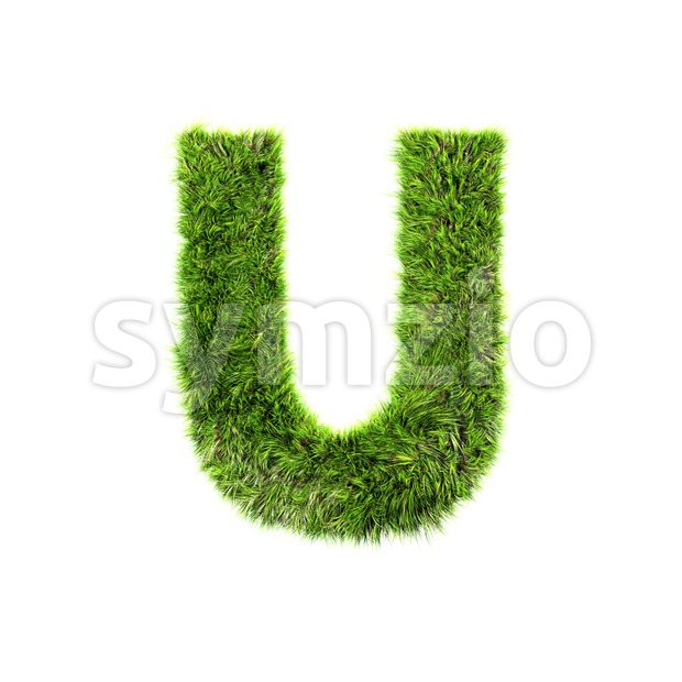 green grass 3d letter U - Capital 3d font Stock Photo