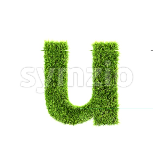 3d Small character U covered in green herb texture Stock Photo