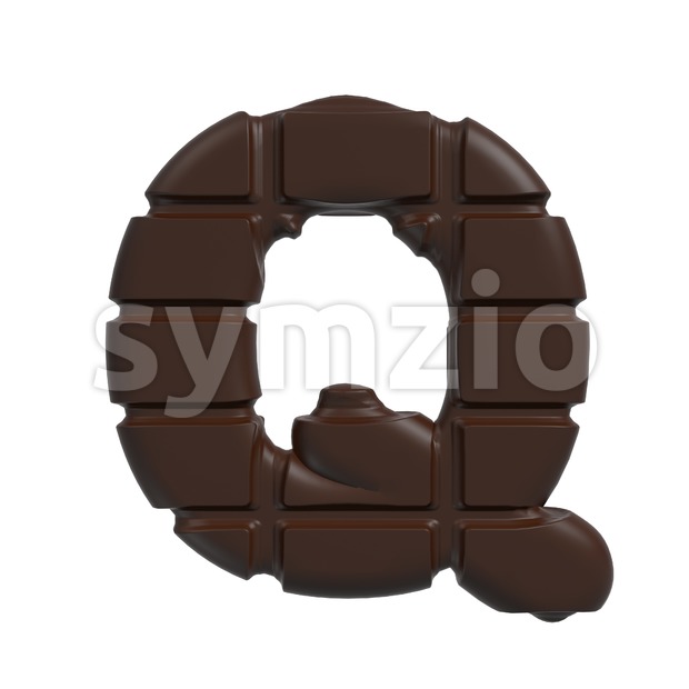 3d Upper-case font Q covered in chocolate texture