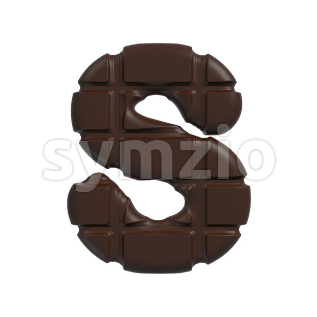3d Uppercase font S covered in chocolate texture