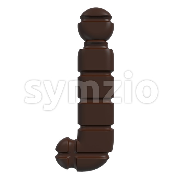 3d Lowercase character J covered in cacao texture