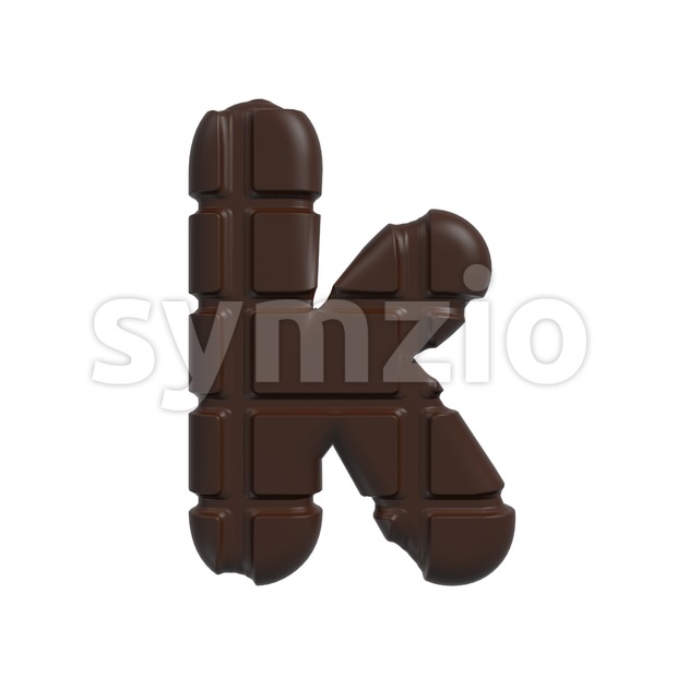 Lower-case chocolate tablet character K - Small 3d letter Stock Photo