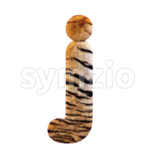 3d Lowercase character J covered in tiger fur texture