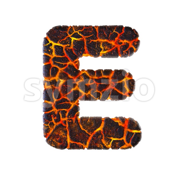 3d Capital character E covered in magma texture