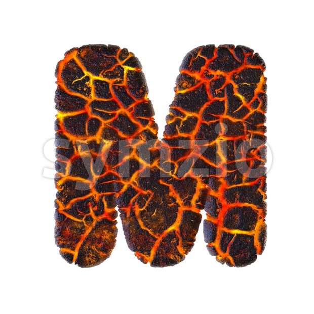 3d Capital character M covered in magma texture