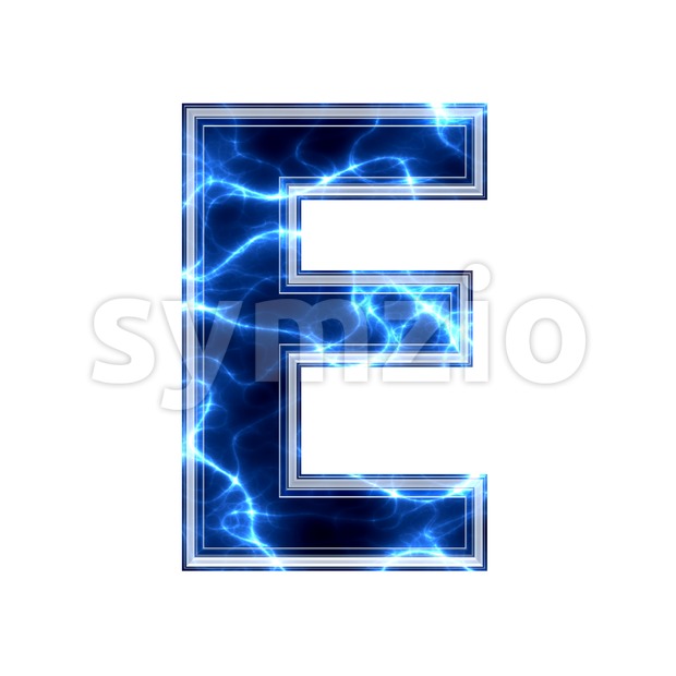 3d Capital character E covered in lightning texture
