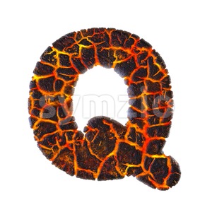 3d Upper-case font Q covered in magma texture Stock Photo