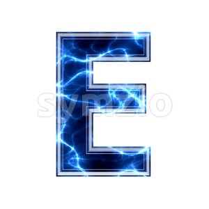 3d Capital character E covered in lightning texture Stock Photo