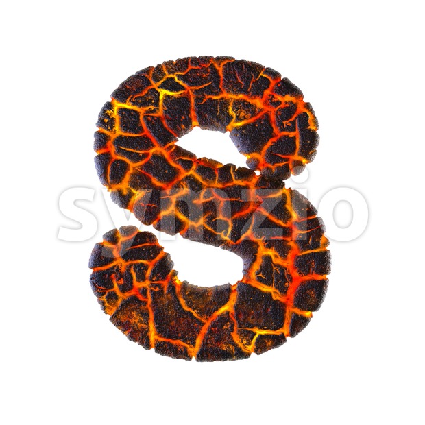 3d Uppercase font S covered in volcano texture