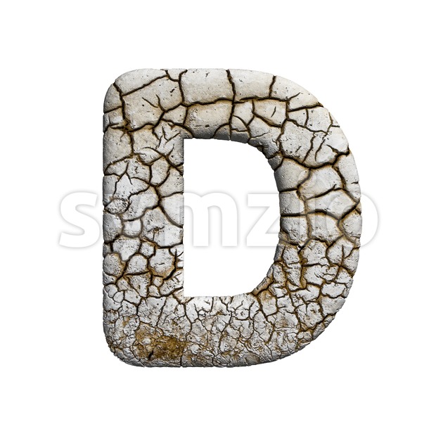 crackeled font D - Capital 3d character Stock Photo