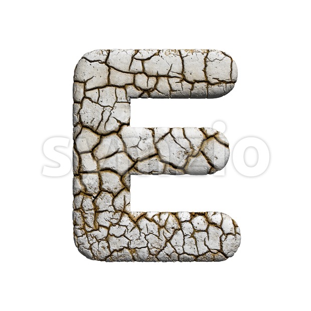 3d Capital character E covered in crackeled texture Stock Photo