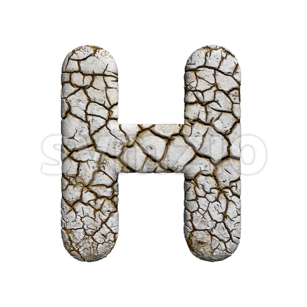cracked 3d letter H - Upper-case 3d character Stock Photo