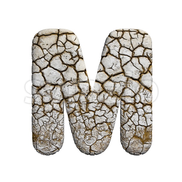 3d Capital character M covered in crackeled texture Stock Photo